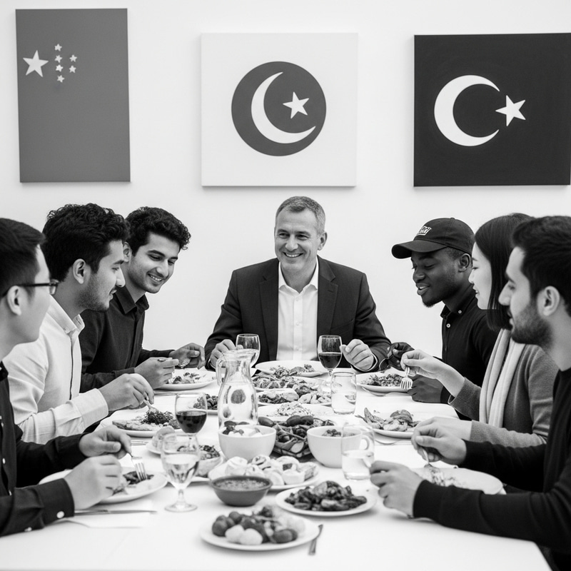 Global Gathering: International Students Dining with Professor in Studio Photo Global Gathering: International Students Dining with Professor in Studio Photo