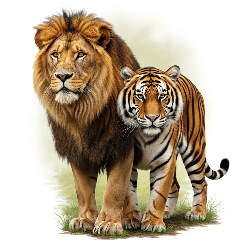 Majestic Lion-Tiger Hybrid in Serene Jungle Majestic Lion-Tiger Hybrid in Serene Jungle