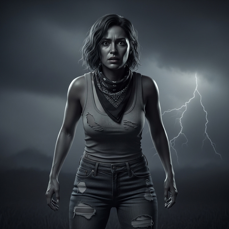 High-Quality Masterpiece of a Scared Latina Woman in Grayscale