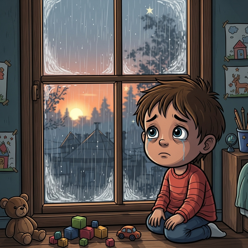 Melancholic Child Looking Out Window Cartoon Melancholic Child Looking Out Window Cartoon