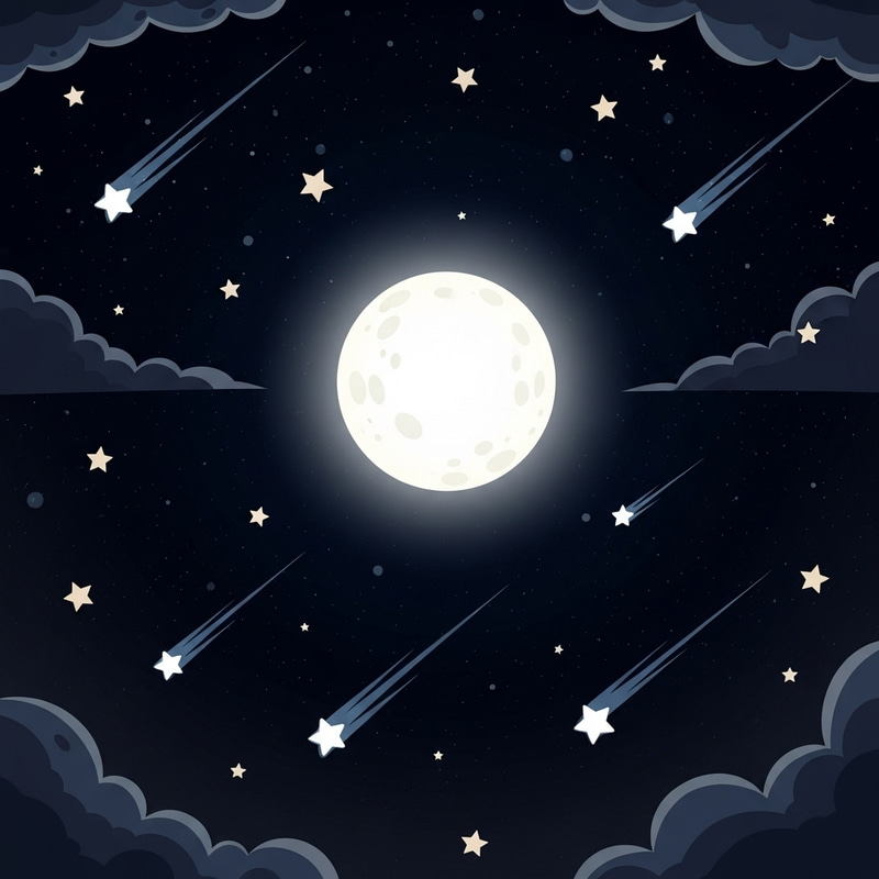 Cartoon Moon Night Sky | Radiant Moon, Shooting Stars Cartoon Moon Night Sky | Radiant Moon, Shooting Stars