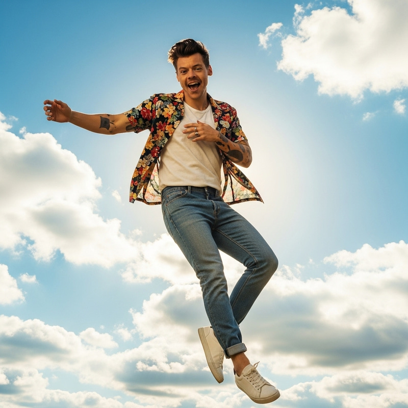 Travis Scott Soaring in Bright Blue Sky | Energetic Musician Travis Scott Soaring in Bright Blue Sky | Energetic Musician