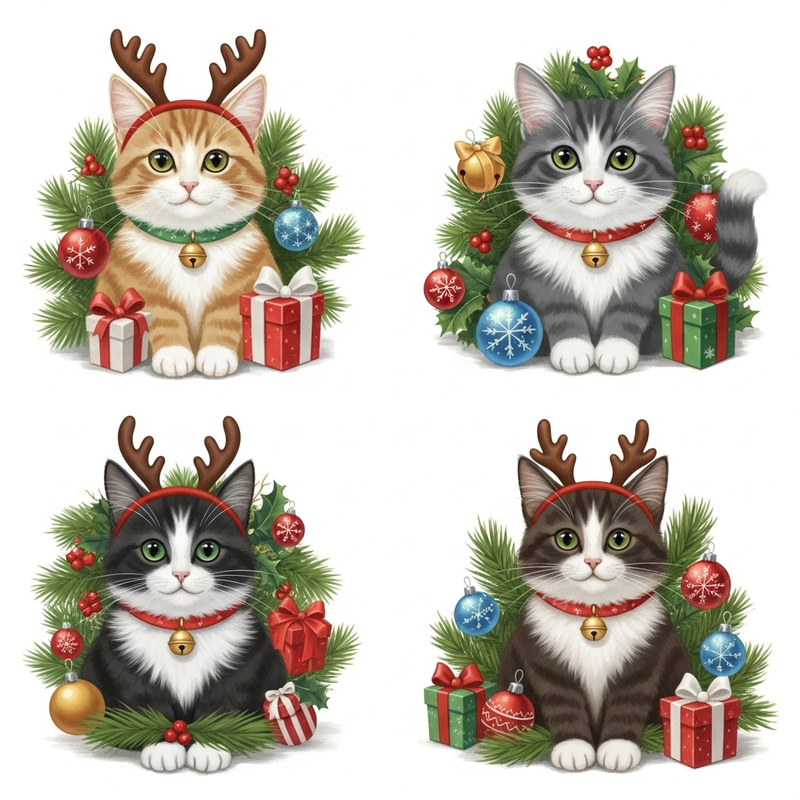 Playful Cats Surrounded by Christmas Decor | Vibrant Holiday Cheer