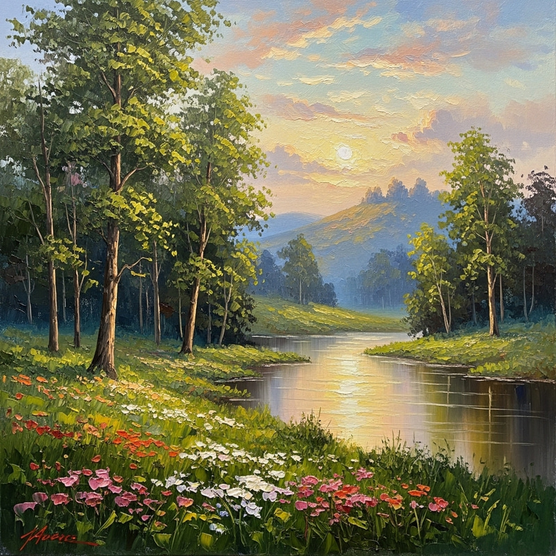 Beautiful Natural Landscape with Oil Painting Effect Beautiful Natural Landscape with Oil Painting Effect