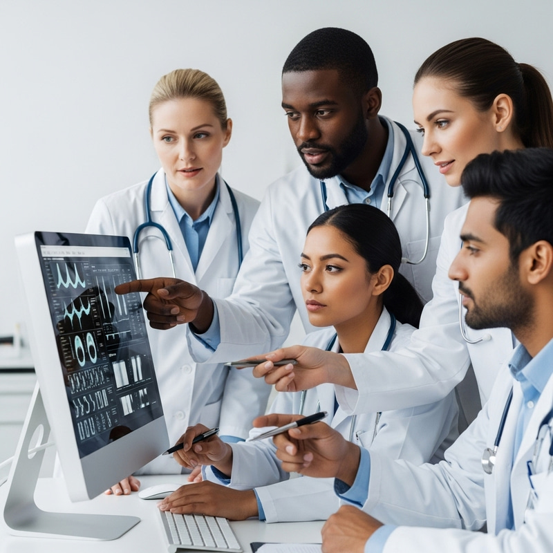 Doctors Collaborating on Test Results Near Computer