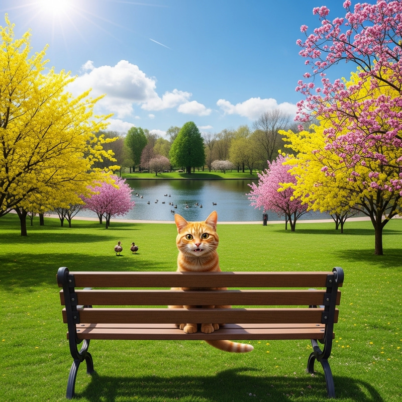 Curious Orange Tabby Cat in Lush Green Park Curious Orange Tabby Cat in Lush Green Park