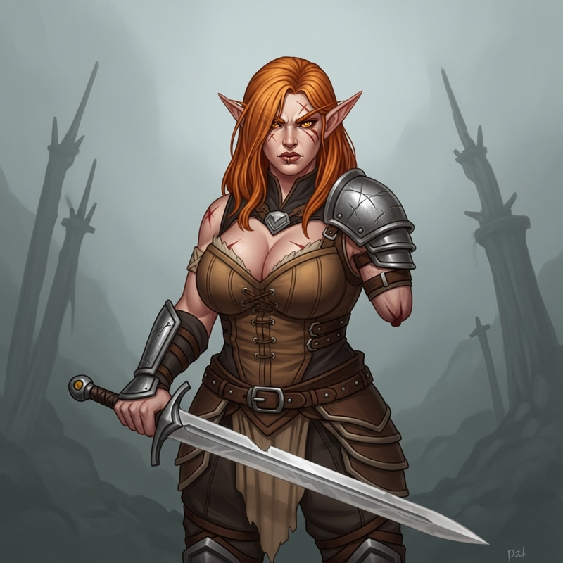 Mighty Elf Woman Warrior with Orange Hair Mighty Elf Woman Warrior with Orange Hair