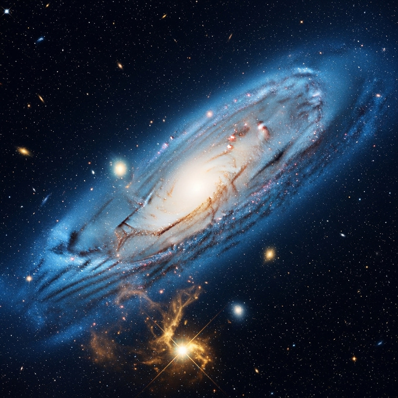 Vibrant Blue & Gold Galaxy Explosion: Cosmic Triggers