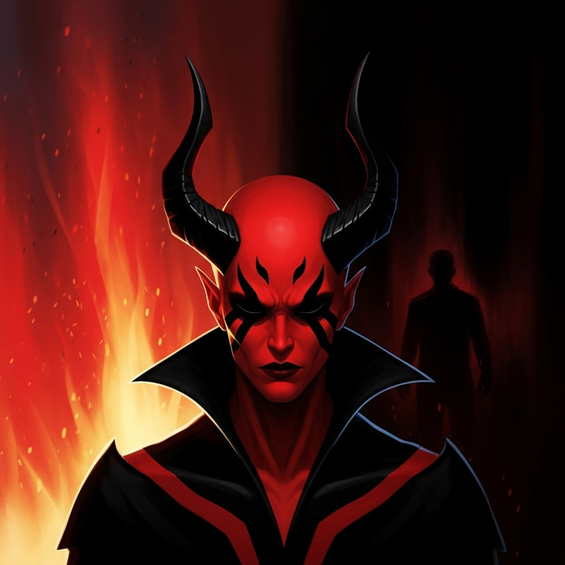 Red Demon Head with Black Horn - Fiery Darkness Background Red Demon Head with Black Horn - Fiery Darkness Background