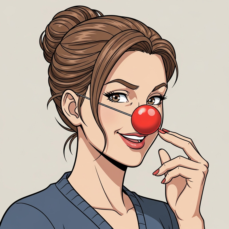 Anime-Style Woman with Red Clown Nose | Stylishly Amusing Look