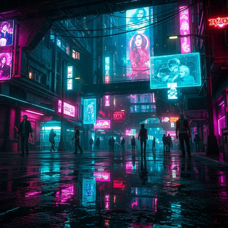 Cyberpunk Neon World with Reflective Rain