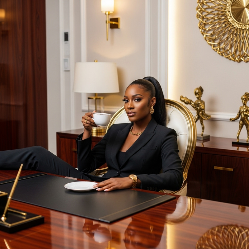 Empowered Black Woman CEO in Modern Opulent Office