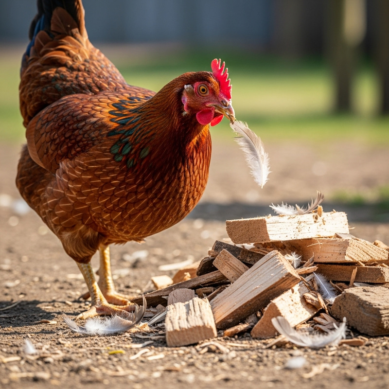 Curious Chicken Eating Unwanted Feed & Feathers Curious Chicken Eating Unwanted Feed & Feathers