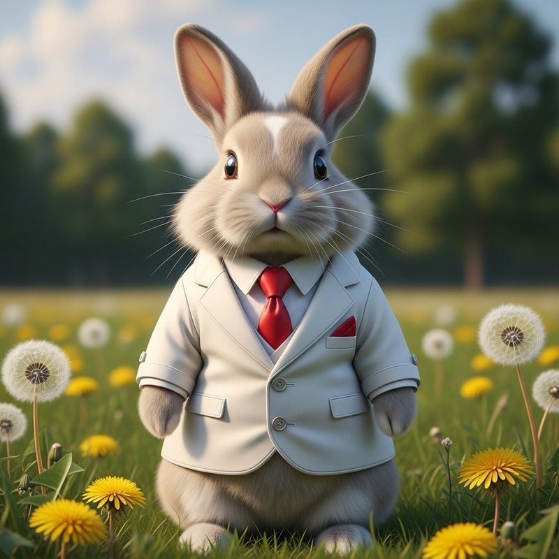 Elegant White Rabbit in Stylish Suit with Red Tie Elegant White Rabbit in Stylish Suit with Red Tie