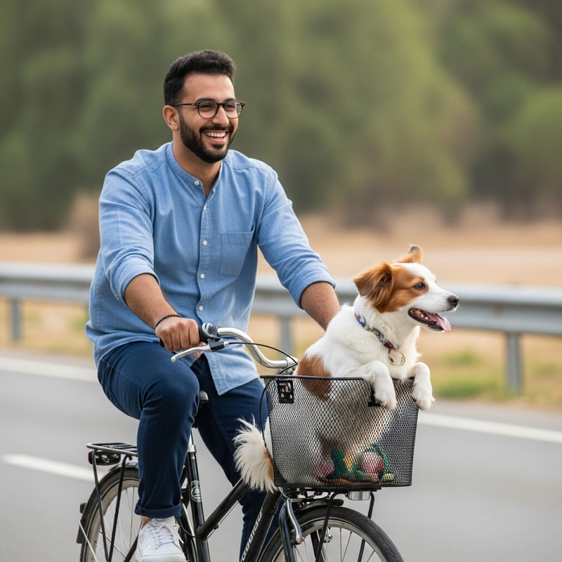 Happy Man with Dog Riding Bike | Fun Adventure Happy Man with Dog Riding Bike | Fun Adventure
