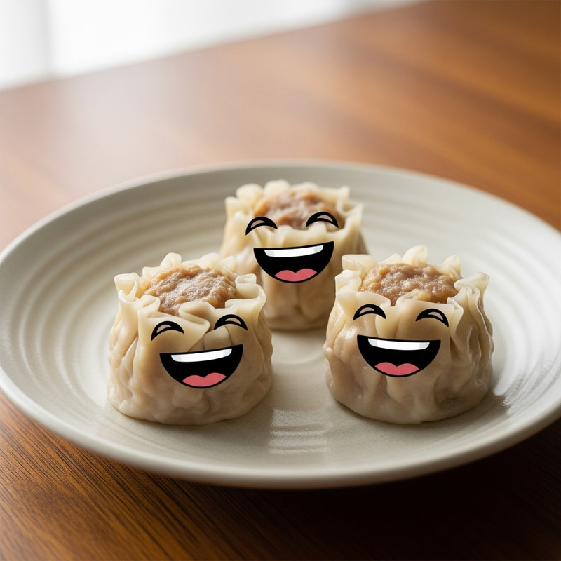 Three Smiling Siomai Dumplings on Plate | Food Photography Three Smiling Siomai Dumplings on Plate | Food Photography