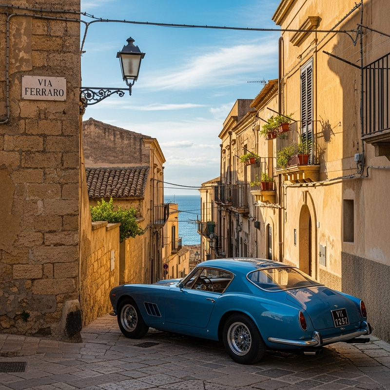Blue Ferrari Scaglietti in Sciacca | Via Ferraro Street View Blue Ferrari Scaglietti in Sciacca | Via Ferraro Street View