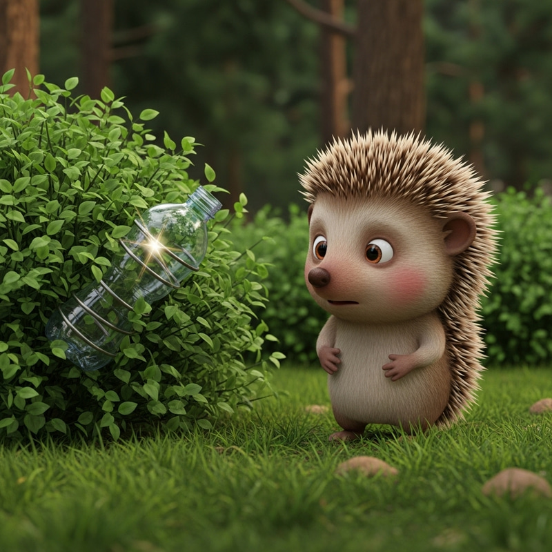 Concerned Hedgehog Finds Plastic Bottle in Forest Concerned Hedgehog Finds Plastic Bottle in Forest