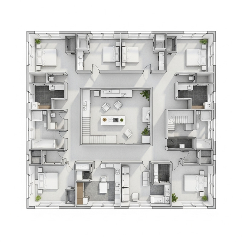 Top-Down Interior Blueprint of Modern Architecture