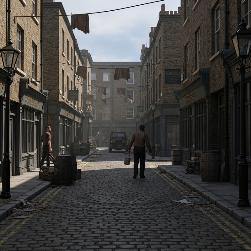 Victorian Cobblestone Street in London - Daytime Views