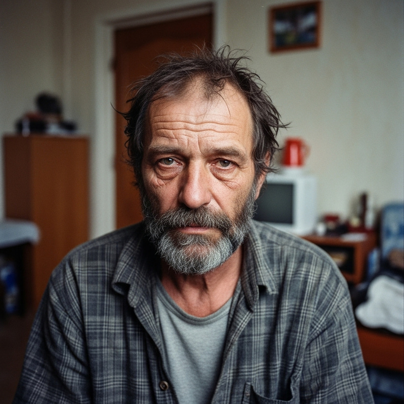 Raw Realism: Portrait of an Unkempt Middle-Aged Man Raw Realism: Portrait of an Unkempt Middle-Aged Man