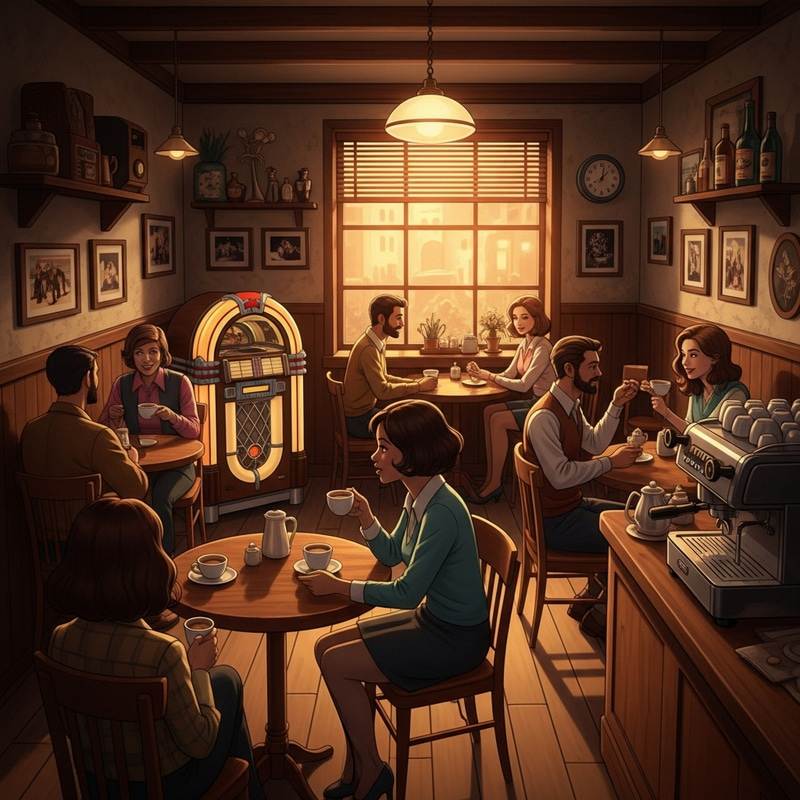 Retro Café Culture: Nostalgic Ambiance & Convivial Vibes Retro Café Culture: Nostalgic Ambiance & Convivial Vibes
