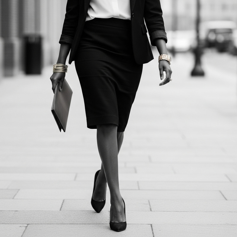 Confident Black Business Woman Striding in Monochrome Elegance