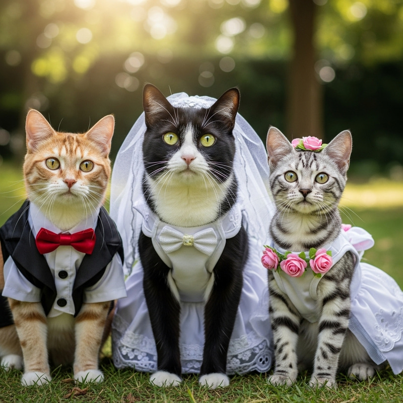 Enchanting Cat Wedding Scene | Whimsical Feline Family Photoshoot