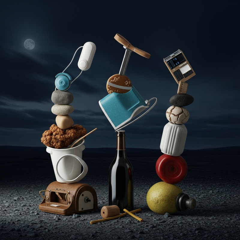 Dark Surreal Composition: Unrelated Objects in Mysterious Setting Dark Surreal Composition: Unrelated Objects in Mysterious Setting