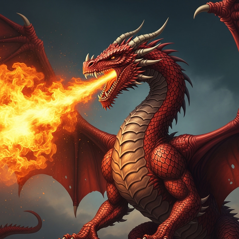 Intense Fire-Breathing Dragon Oil Painting Intense Fire-Breathing Dragon Oil Painting