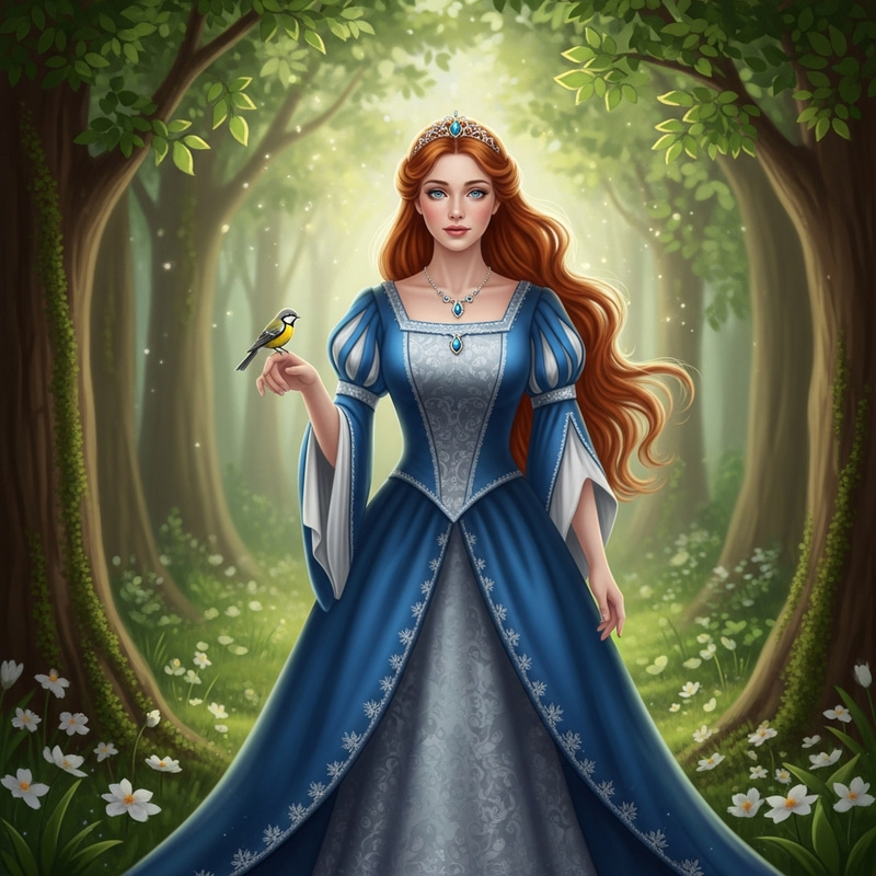 Enchanted Princess in Royal Blue Forest