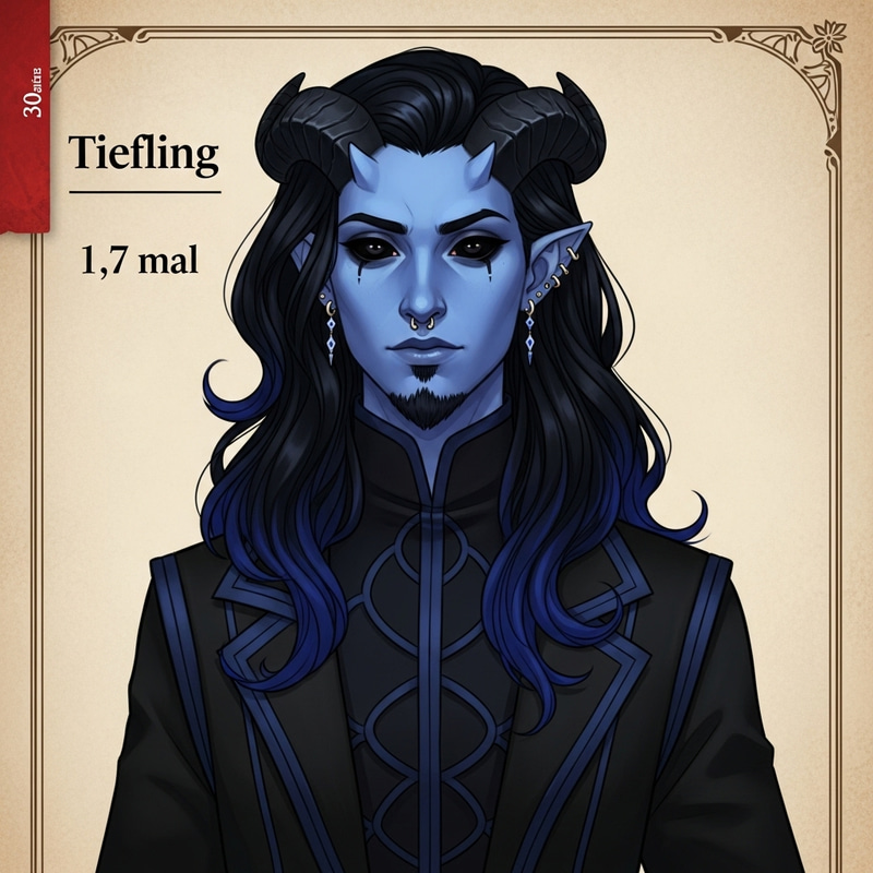 Captivating Blue-Skinned Tiefling Character in Dungeons & Dragons Manual