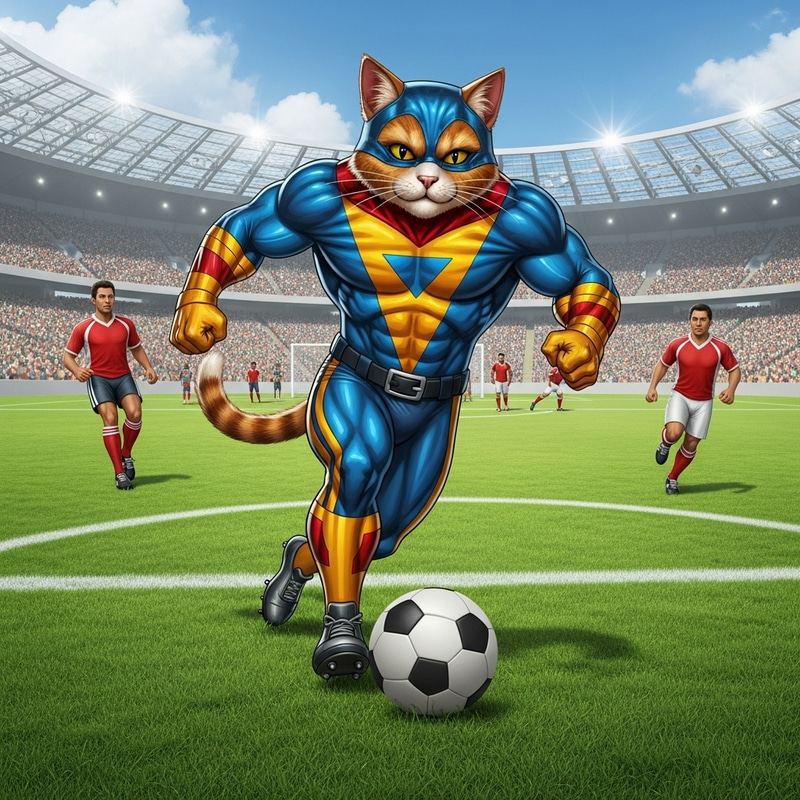 Marvel Cat: Soccer Match in Unique Costume