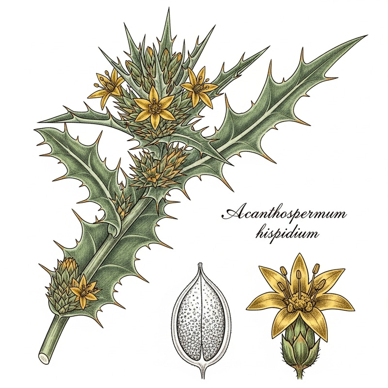 Beautiful Acanthospermum hispidium Botanical Illustration Beautiful Acanthospermum hispidium Botanical Illustration