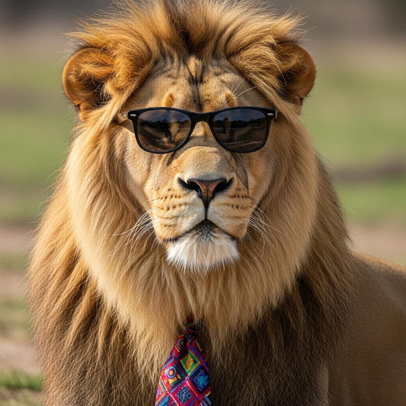 Majestic Lion with Tie and Sunglasses | Wildlife Fashion Icon Majestic Lion with Tie and Sunglasses | Wildlife Fashion Icon