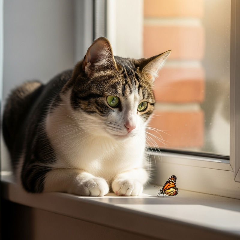 Adorable Cat Basking in Sunlight | Tranquil Moment