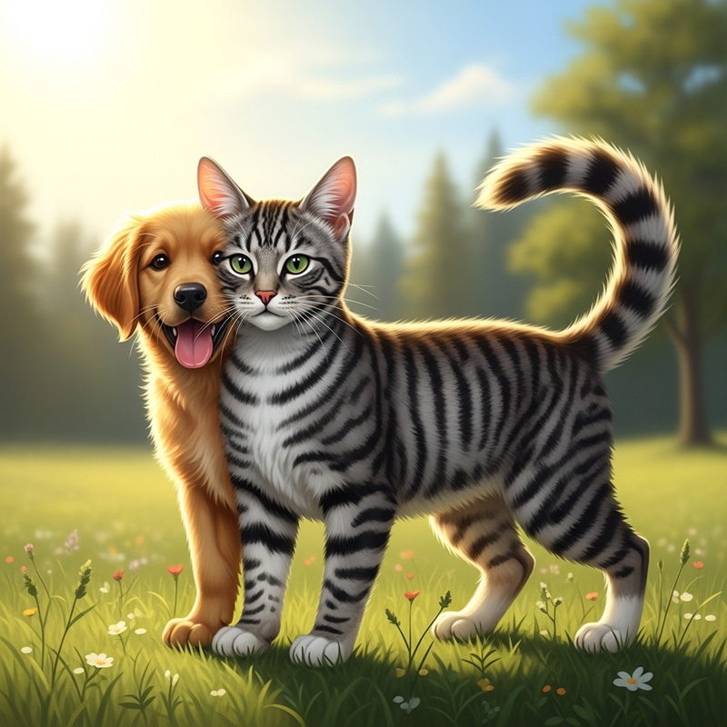 Dog-Cat Hybrid: Playful Dog with Feline Features