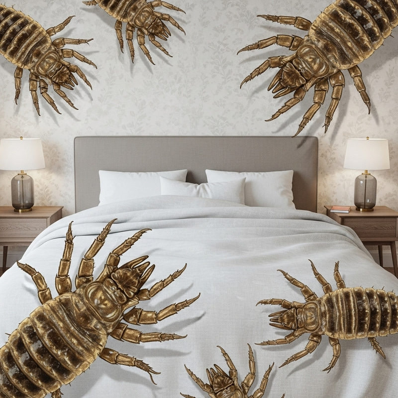 Lice in Bed: Exaggerated Illustration in Large Unoccupied Room