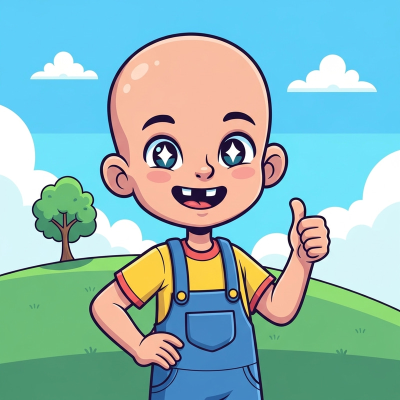 Confident Cartoon Child with Alopecia Confident Cartoon Child with Alopecia