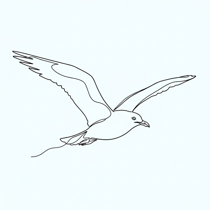 Seagull Flying Vector Artwork - Single Line Drawing Seagull Flying Vector Artwork - Single Line Drawing
