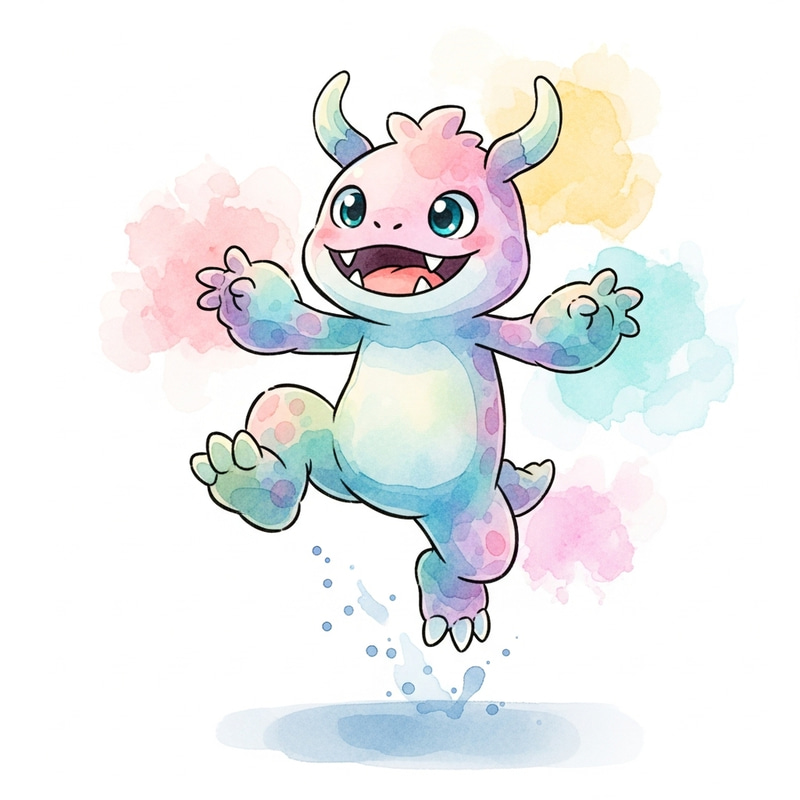 Vibrant Watercolor Eevee in Whimsical Leap Vibrant Watercolor Eevee in Whimsical Leap