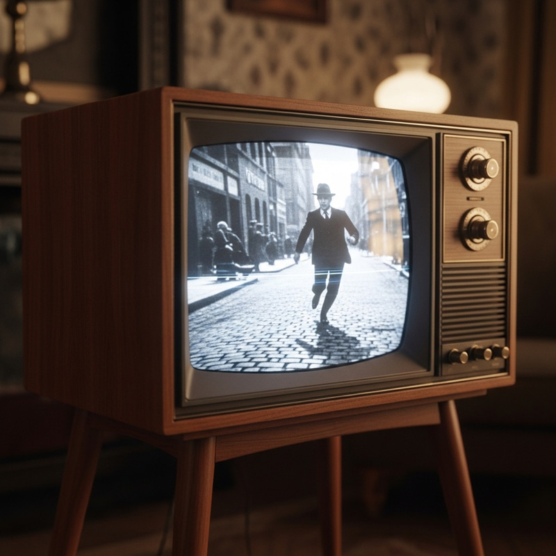 Vintage Cathode Ray Tube Television on Wooden Stand