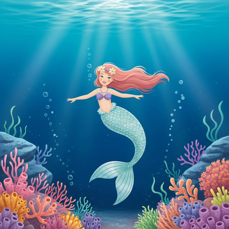 Saiya the Mermaid: Whimsical Coral Reef Dream in Soft Pastels Saiya the Mermaid: Whimsical Coral Reef Dream in Soft Pastels