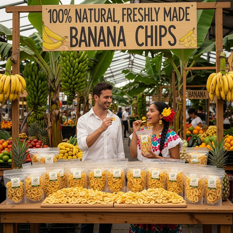 Vibrant Open-Air Market: Fresh Banana Chips Delight Vibrant Open-Air Market: Fresh Banana Chips Delight