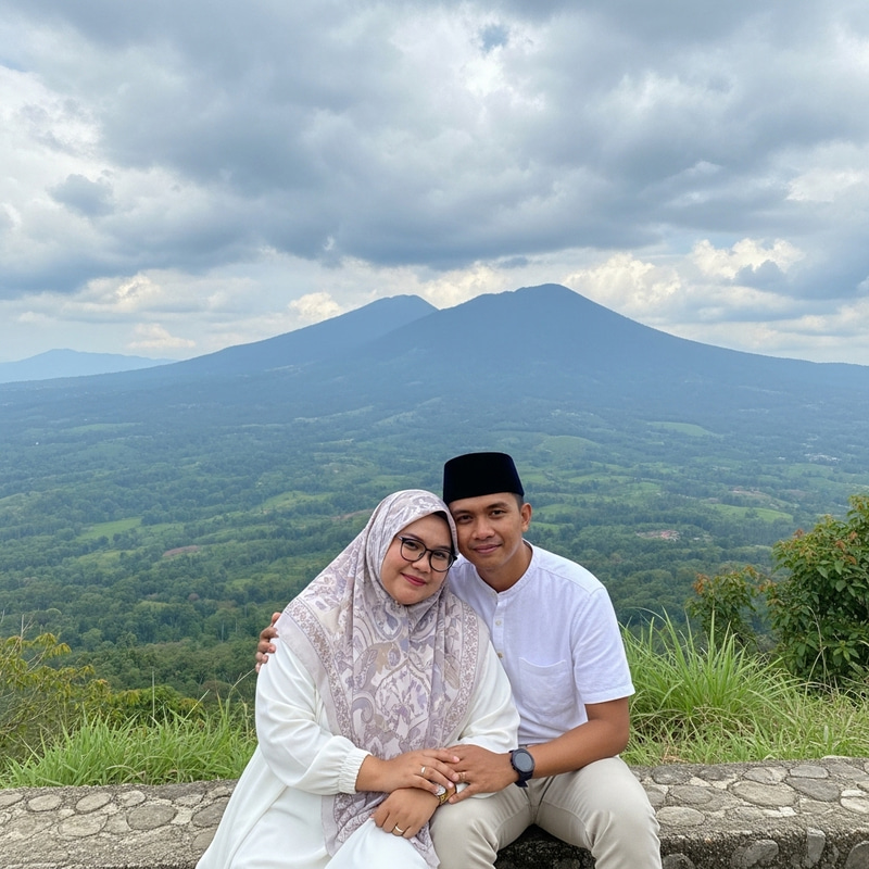 Couple in White Attire Enjoying Beautiful Mountain View Couple in White Attire Enjoying Beautiful Mountain View