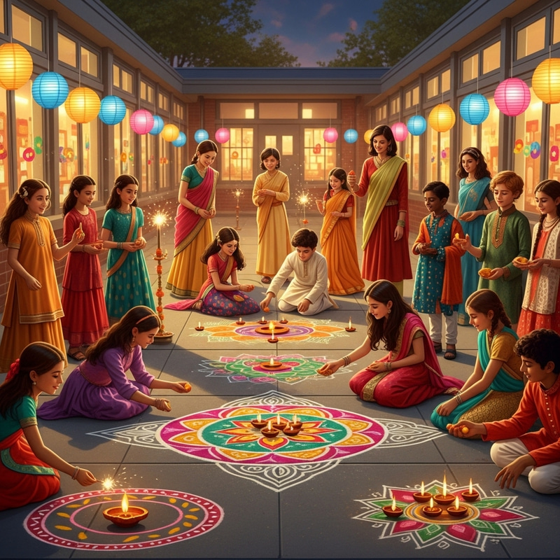 Diwali Celebration in School with Children Drawing Rangoli Diwali Celebration in School with Children Drawing Rangoli