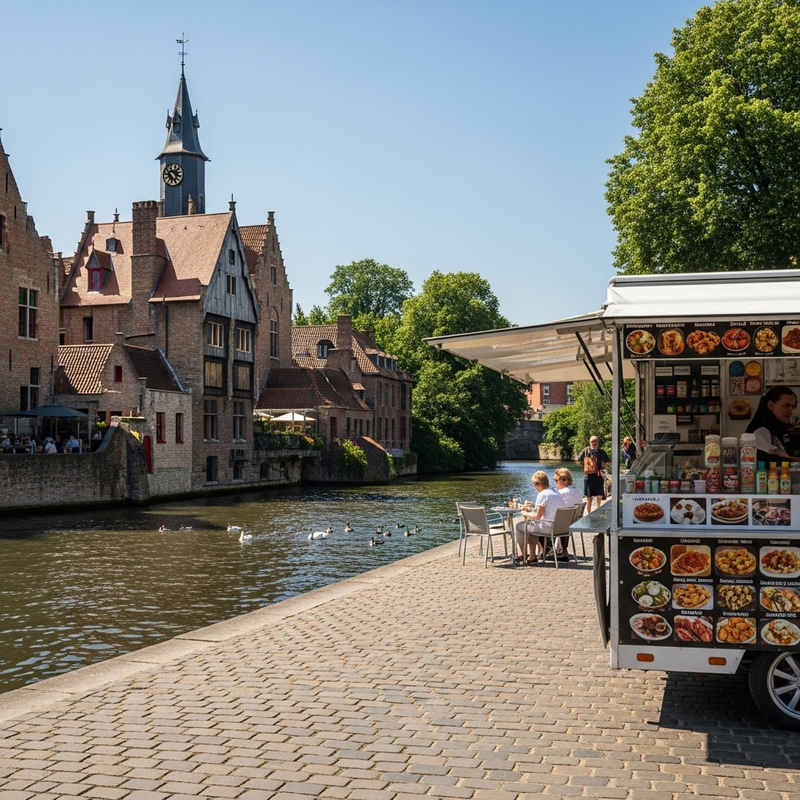 European Old House by the Waterfront in Bruges on a Sunny Day