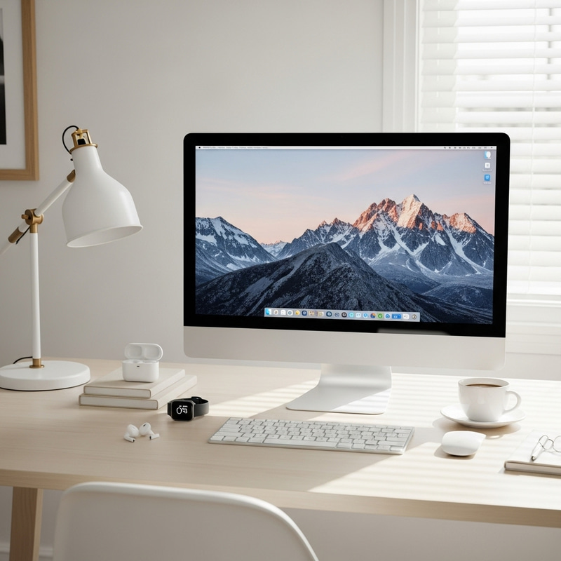 Minimalist Tech Workspace on Muji Background - Clean and Modern Design Minimalist Tech Workspace on Muji Background - Clean and Modern Design