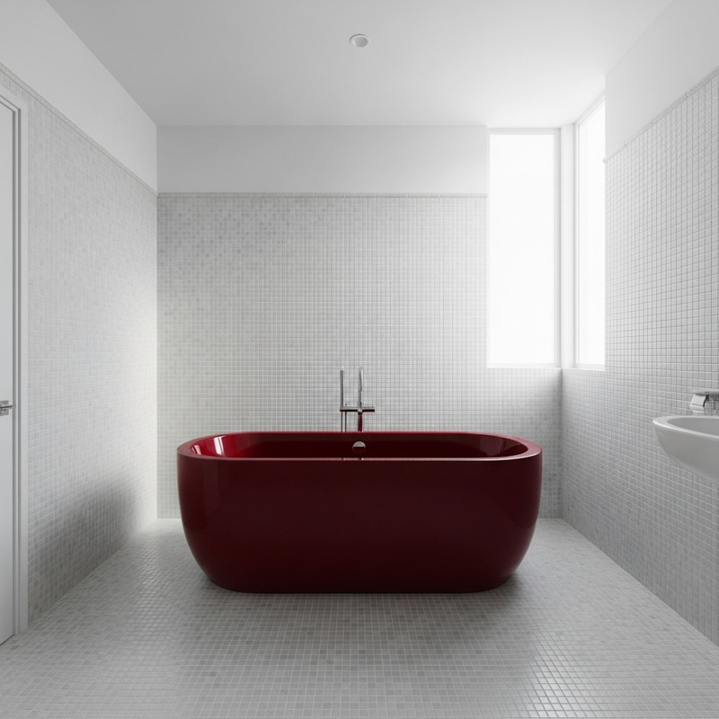 Luxurious Bordeaux Red Bathtub in a Stylish Bathroom Luxurious Bordeaux Red Bathtub in a Stylish Bathroom