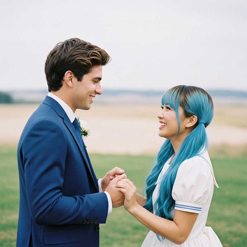 Enchanting Wedding Photo: Hispanic Groom & Asian Bride Embracing Enchanting Wedding Photo: Hispanic Groom & Asian Bride Embracing